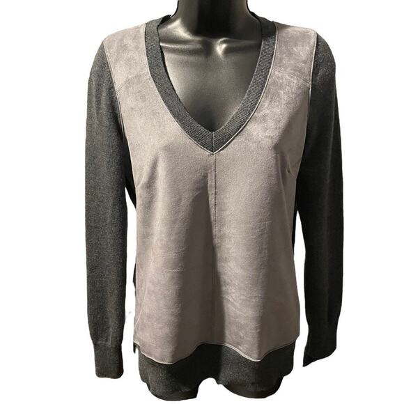 Banana Republic Suede Front Merino Wool Blend Sweater Sz S - Picture 1 of 7
